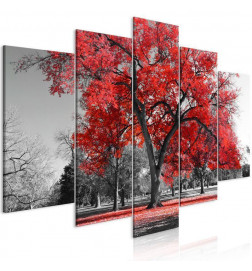 Tablou - Autumn in the Park (5 Parts) Wide Red