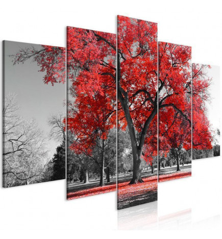 Quadro - Autumn in the Park (5 Parts) Wide Red