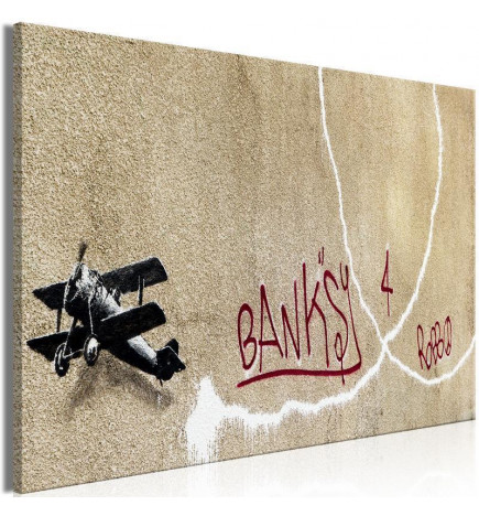 Canvas Print - Banksys Plane (1-part) - Red Graffiti Text on Mural Background