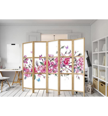 Japanese Room Divider - Style: Flowers and Butterflies II