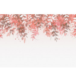 Wall Mural - Under vegetation - hanging vines of pink leaves on a neutral background