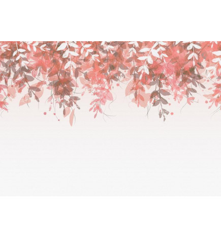 Carta da parati - Under vegetation - hanging vines of pink leaves on a neutral background
