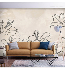34,00 € Fotobehang - Sketch of nature - minimalist lineart with lily flowers on a beige background