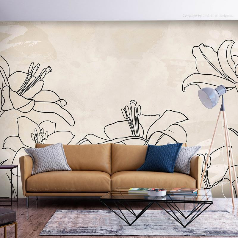 34,00 € Fototapete - Sketch of nature - minimalist lineart with lily flowers on a beige background