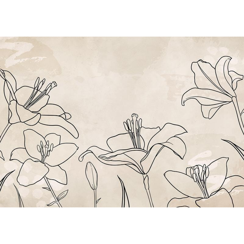34,00 € Fotomural - Sketch of nature - minimalist lineart with lily flowers on a beige background