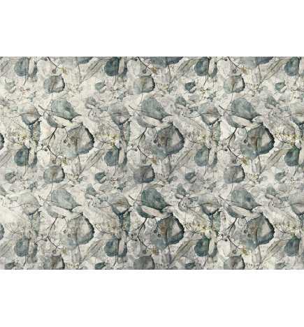 Fotomural - Autumn souvenirs - cool grey floral pattern with leaves