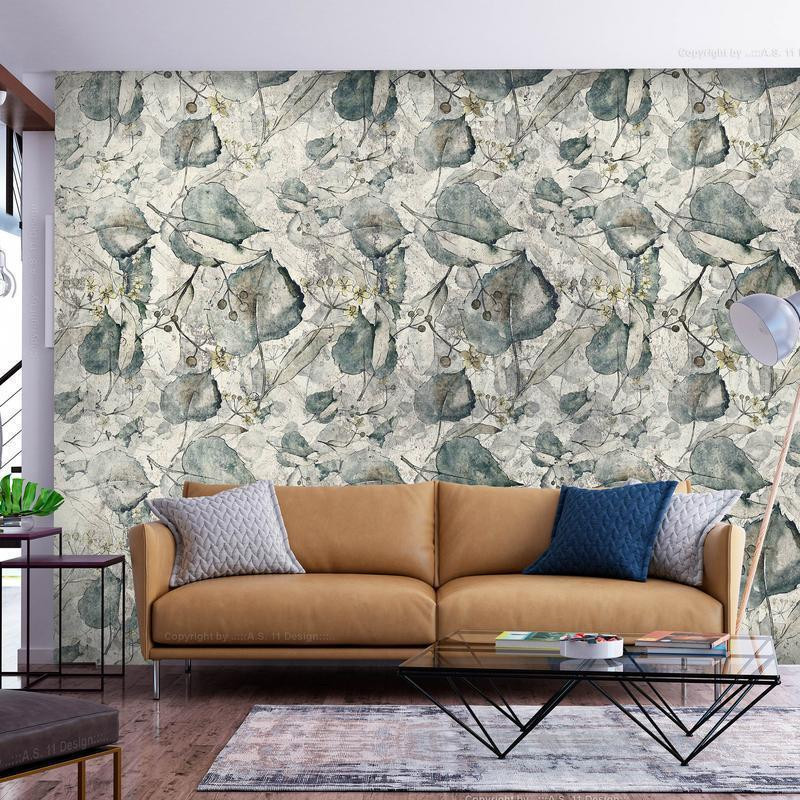 34,00 € Foto tapete - Autumn souvenirs - cool grey floral pattern with leaves