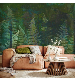 34,00 €Mural de parede - Green abstraction in the forest - fern leaves in the trunks with patterns