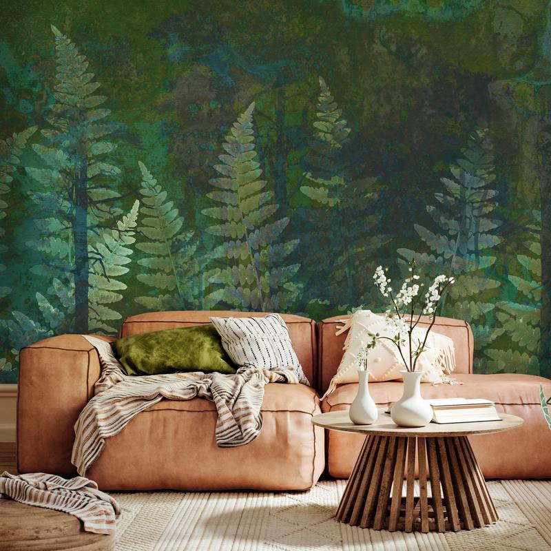 34,00 €Mural de parede - Green abstraction in the forest - fern leaves in the trunks with patterns