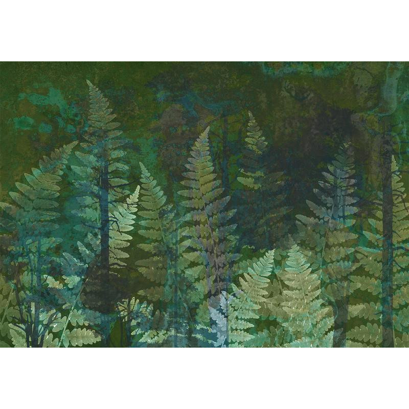 34,00 € Fotobehang - Green abstraction in the forest - fern leaves in the trunks with patterns