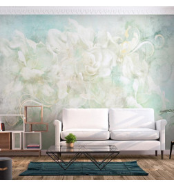 Mural de parede - Blossoming among pastels - abstract with floral motif and patterns