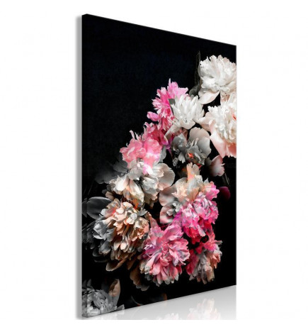 Schilderij - Peony Charm (1-part) - Colorful Bouquet on Black Background