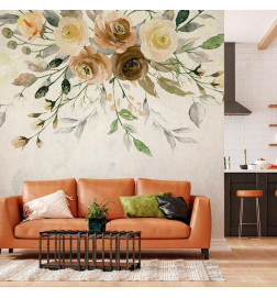 Mural de parede - Summer bloom - retro floral motif with flowers and leaves with patterns