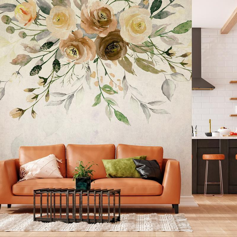 34,00 € Foto tapete - Summer bloom - retro floral motif with flowers and leaves with patterns