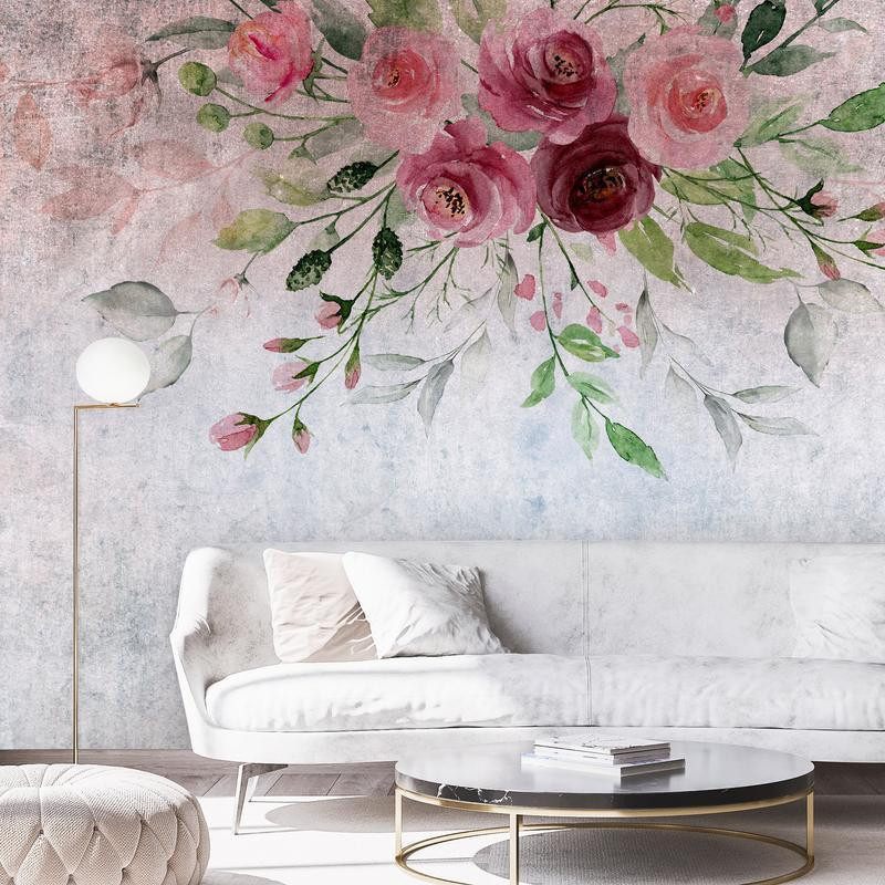 34,00 € Fototapeet - Summer bloom - plant motif with flowers and leaves in pink tones
