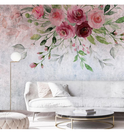 Fotobehang - Summer bloom - plant motif with flowers and leaves in pink tones
