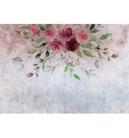 Mural de parede - Summer bloom - plant motif with flowers and leaves in pink tones