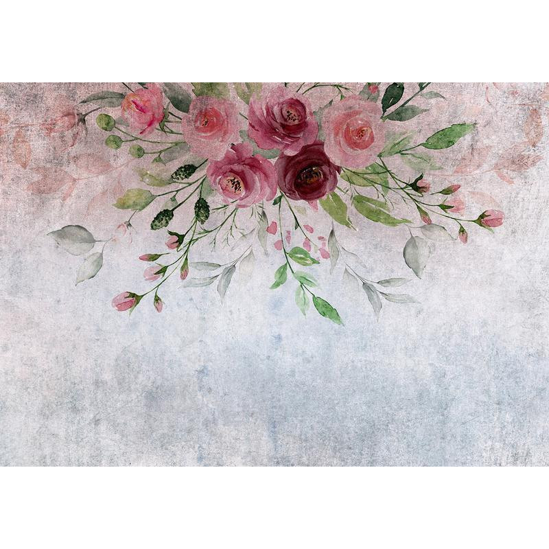 34,00 € Fotobehang - Summer bloom - plant motif with flowers and leaves in pink tones