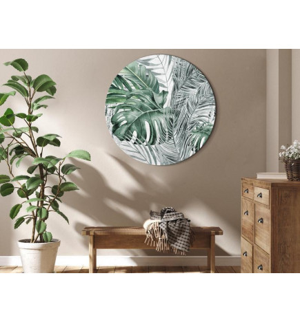 Rond schilderij - Exotic flora - A variety of tropical vegetation in shades of celadon and sage green/Dense jungle
