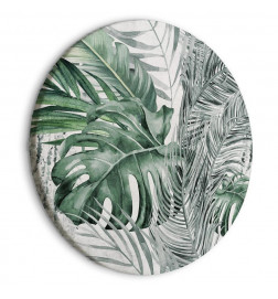 Pyöreä taulu - Exotic flora - A variety of tropical vegetation in shades of celadon and sage green/Dense jungle