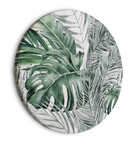 Cuadro redondo - Exotic flora - A variety of tropical vegetation in shades of celadon and sage green/Dense jungle