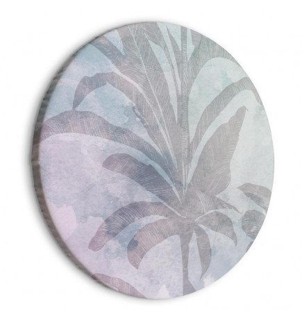 Quadro redondo - Palm trees in the fog - Palm trees among pastel clouds in purple and celadon tones/Misty tropics