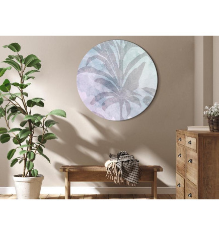 Round Canvas Print - Palm trees in the fog - Palm trees among pastel clouds in purple and celadon tones/Misty tropics