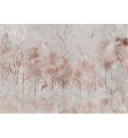 Fotomural - Autumn landscape - abstract with trees and birds on a textured background