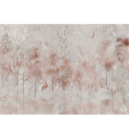 Fototapeet - Autumn landscape - abstract with trees and birds on a textured background
