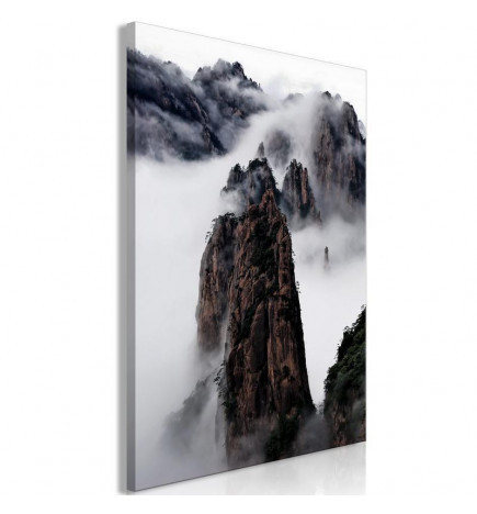 Leinwandbild - High Mountains in Mist (1-part) - Landscape of Clouds Amid Rocks