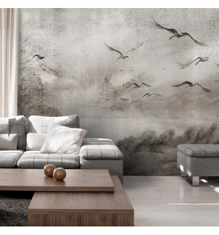 34,00 € Wall Mural - Swan flight - abstract landscape of birds over a lake with texture