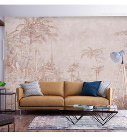 Wall Mural - Landscape with temple - engraving of Indian architecture with palm trees