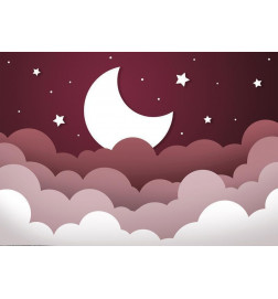 Fototapeta - Moon dream - clouds in a maroon sky with stars for children