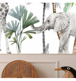 Foto tapete - Jungle Animals Wallpaper for Childrens Room in Cartoon Style