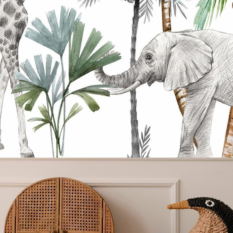 34,00 € Fototapeet - Jungle Animals Wallpaper for Childrens Room in Cartoon Style