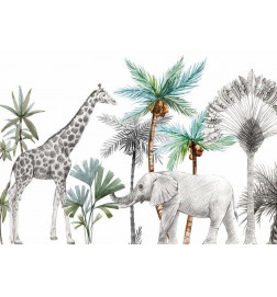 Fototapeet - Jungle Animals Wallpaper for Childrens Room in Cartoon Style