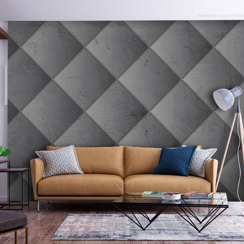 34,00 €Papier peint - Grey symmetry - geometric pattern in concrete pattern with light joints