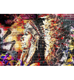 Fototapet - Street art - colourful graffiti with profile of a woman on a brick background