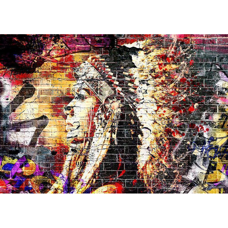 34,00 € Fotobehang - Street art - colourful graffiti with profile of a woman on a brick background