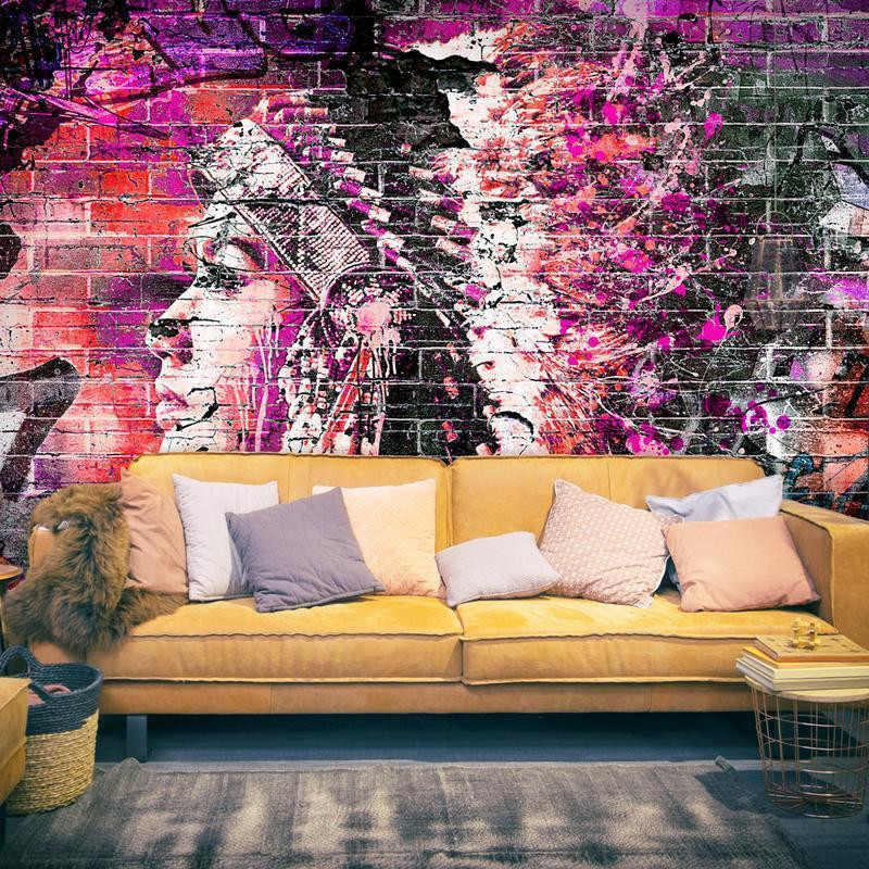 34,00 € Fototapete - Street art - graffiti with profile of a woman in shades of pink and purple