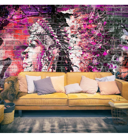 34,00 € Fotobehang - Street art - graffiti with profile of a woman in shades of pink and purple