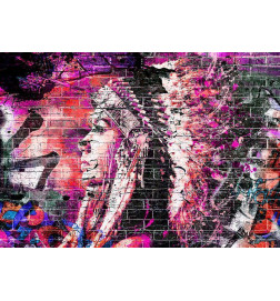 Mural de parede - Street art - graffiti with profile of a woman in shades of pink and purple