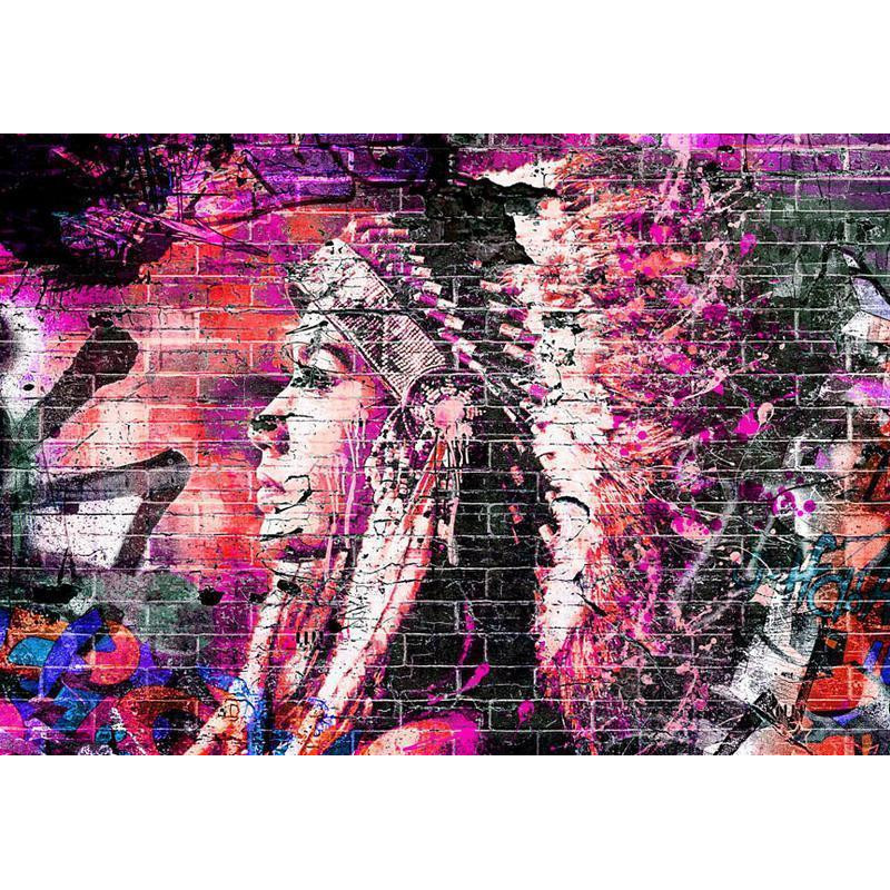 34,00 € Fototapeta - Street art - graffiti with profile of a woman in shades of pink and purple