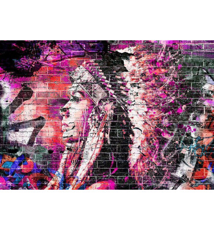 Mural de parede - Street art - graffiti with profile of a woman in shades of pink and purple