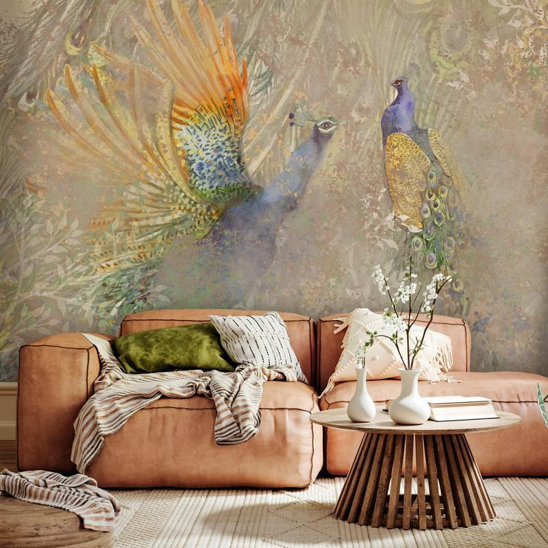 34,00 € Fotobehang - Peacocks in dance - bird motif among an abstract pattern with ornaments