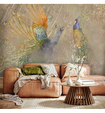 Wall Mural - Peacocks in dance - bird motif among an abstract pattern with ornaments