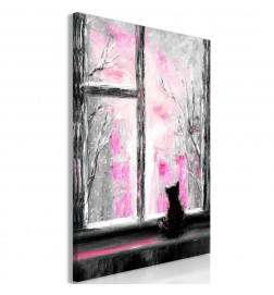 Cuadro - Longing Kitty (1 Part) Vertical Pink