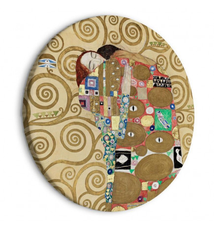 Round Canvas Print - The Fulfillment of Gustav Klimt - An Abstract Portrait of a Couple in an Embrace