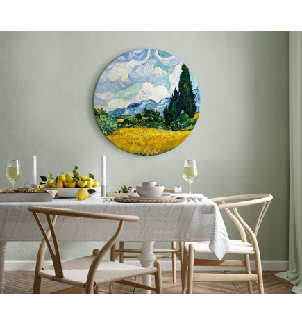 Round Canvas Print - Vincent Van Gogh - A Landscape With a Yellow Field of Chrysanthemum and a Cypress Tree