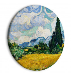 Okrogla slika - Vincent Van Gogh - A Landscape With a Yellow Field of Chrysanthemum and a Cypress Tree